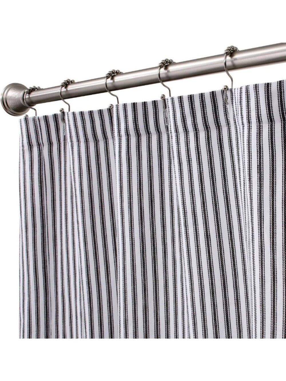 Stylish Black & White Ticking Stripe Cotton Shower Curtain 72x72 Inches
